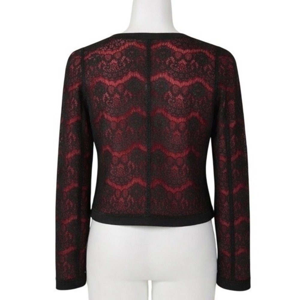 Forever 21 Small Black Lace Red Lined Cropped Jacket Corporate Goth Work Chic - Picture 4 of 6